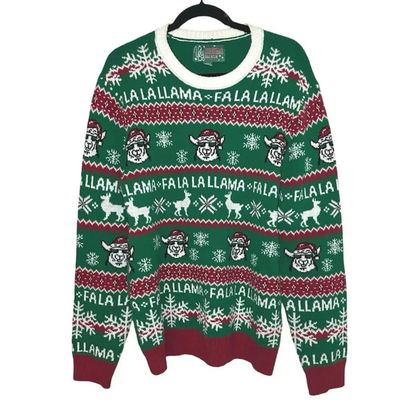 Ugly Christmas Sweater Men’s Red and Green Fa La La La  Llama Sweater Size XL - Picture 1 of 6